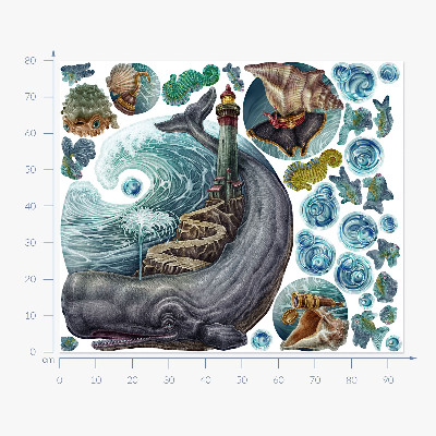 Wandtattoo 80x94 Ein Unterwassermärchen mit Laterne und Tieren