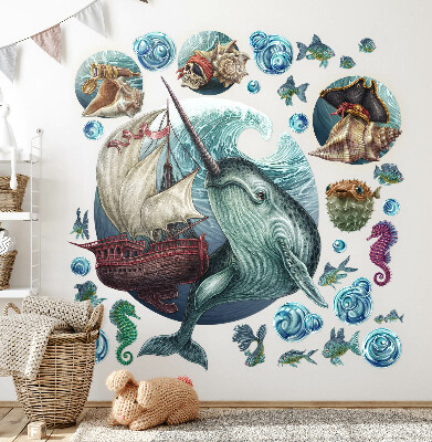 Wandtattoo 80x87 Ein Unterwasserland voller Comic-Kreaturen