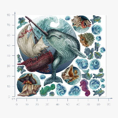 Wandtattoo 80x87 Ein Unterwasserland voller Comic-Kreaturen