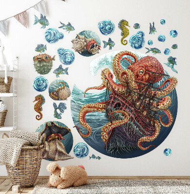 Wandtattoo 80x96 Eine märchenhafte Unterwasserwelt mit einem Oktopus und einem Schiff