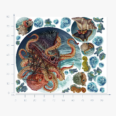 Wandtattoo 80x96 Eine märchenhafte Unterwasserwelt mit einem Oktopus und einem Schiff