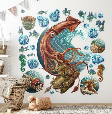 Wandtattoo 80x81 Magisches Land der Unterwasserlebewesen in Zeichnung