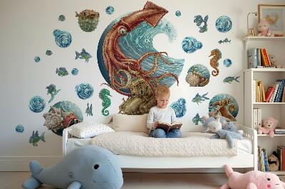 Wandtattoo 80x81 Magisches Land der Unterwasserlebewesen in Zeichnung