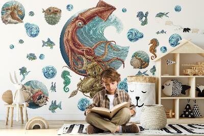 Wandtattoo 80x81 Magisches Land der Unterwasserlebewesen in Zeichnung