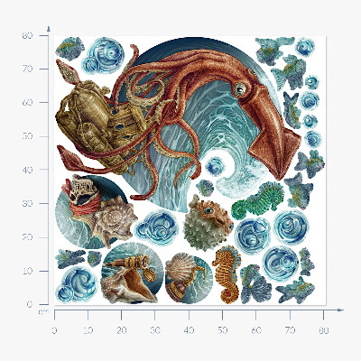Wandtattoo 80x81 Magisches Land der Unterwasserlebewesen in Zeichnung