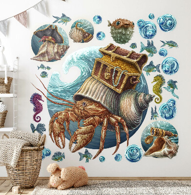 Wandtattoo 80x87 Ein Unterwassermärchen mit Krabben im Cartoon-Stil