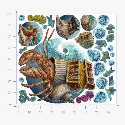 Wandtattoo 80x87 Ein Unterwassermärchen mit Krabben im Cartoon-Stil