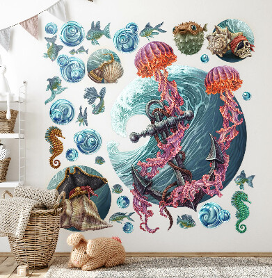 Wandtattoo 80x86 Unterwassermärchen mit Meeresquallen in der Zeichnung