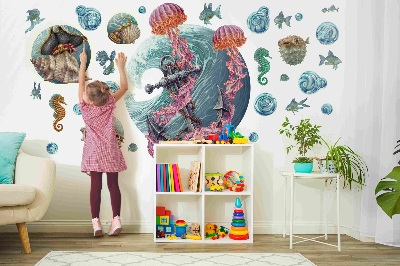 Wandtattoo 80x86 Unterwassermärchen mit Meeresquallen in der Zeichnung
