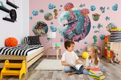 Wandtattoo 80x86 Unterwassermärchen mit Meeresquallen in der Zeichnung