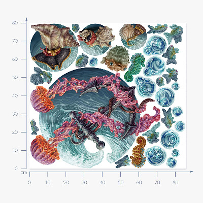 Wandtattoo 80x86 Unterwassermärchen mit Meeresquallen in der Zeichnung