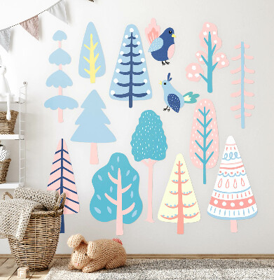 Wandtattoo 80x100 Boho-Wald mit Pastellbäumen und Vögeln
