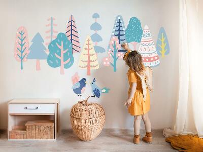 Wandtattoo 80x100 Boho-Wald mit Pastellbäumen und Vögeln
