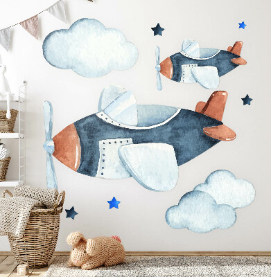 Wandtattoo 80x137 Pastellfarbene Flugzeuge auf einem Aquarellhintergrund
