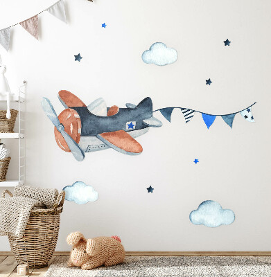 Wandtattoo 80x127 Pastellflugzeug im Aquarellhimmel
