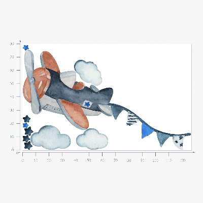 Wandtattoo 80x127 Pastellflugzeug im Aquarellhimmel