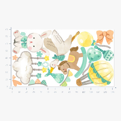 Wandtattoo 80x143 Entzückende Pastellspielzeuge im Aquarellstil