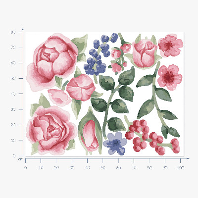 Wandtattoo 80x102 Blumenaquarelle mit Pfingstrosen in Pastelltönen