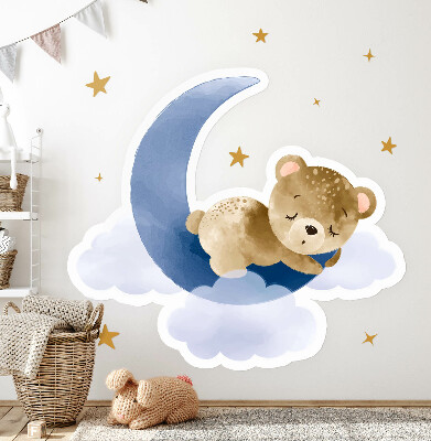 Wandtattoo 80x76 Teddybär auf dem Mond in Wolken und Sternen-Aquarell