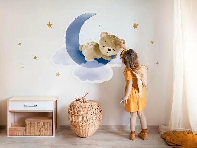 Wandtattoo 80x76 Teddybär auf dem Mond in Wolken und Sternen-Aquarell