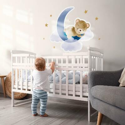 Wandtattoo 80x76 Teddybär auf dem Mond in Wolken und Sternen-Aquarell