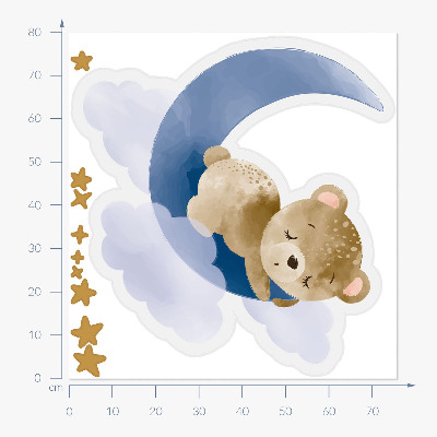 Wandtattoo 80x76 Teddybär auf dem Mond in Wolken und Sternen-Aquarell