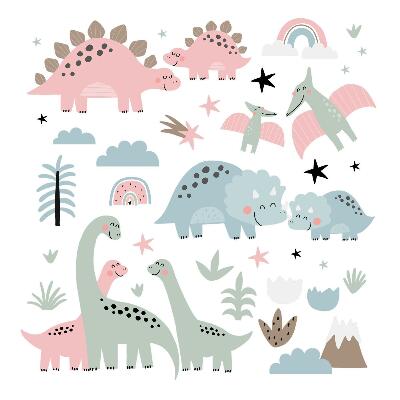 Wandtattoo 80x118 Dinosaurier in pastellfarbener Vegetation