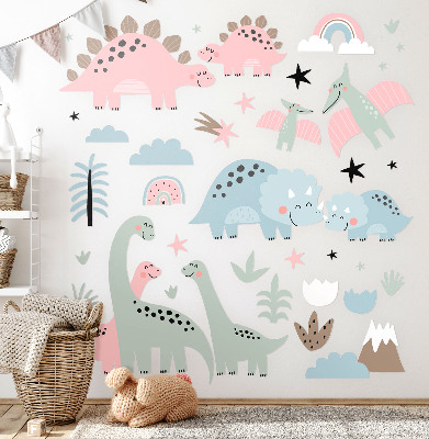 Wandtattoo 80x118 Dinosaurier in pastellfarbener Vegetation