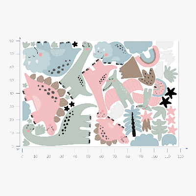 Wandtattoo 80x118 Dinosaurier in pastellfarbener Vegetation