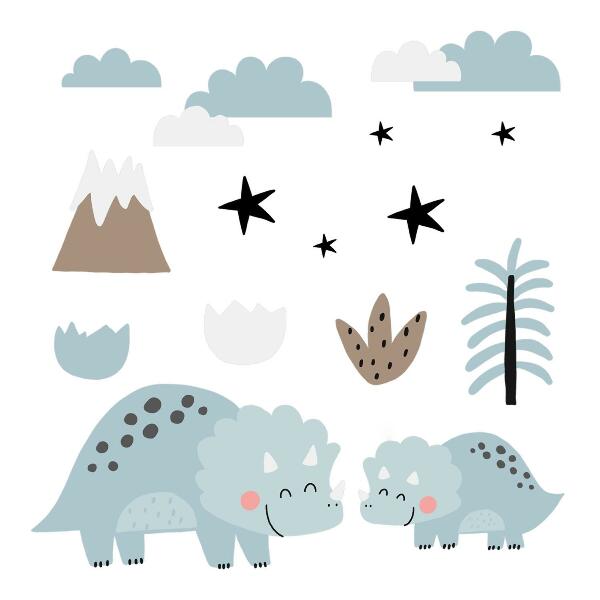 Wandtattoo 80x135 Dinosaurier in pastellfarbener Vegetation