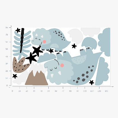 Wandtattoo 80x135 Dinosaurier in pastellfarbener Vegetation