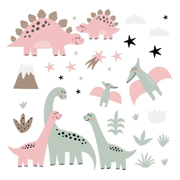 Wandtattoo 80x128 Dinosaurier in einem Pastelldschungel