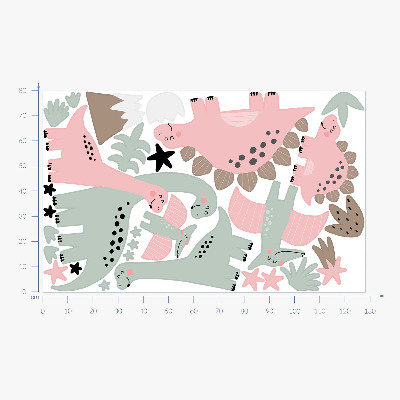 Wandtattoo 80x128 Dinosaurier in einem Pastelldschungel