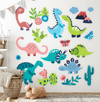 Wandsticker 80x144 Fröhliche Dinosaurier in einer Pastellpalette