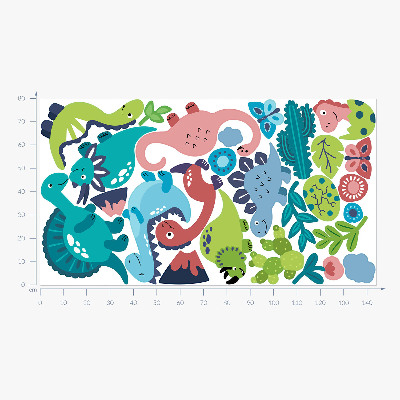 Wandsticker 80x144 Fröhliche Dinosaurier in einer Pastellpalette