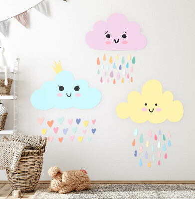 Wandsticker 80x103 Fröhliche Wolken mit Regen in Pastelltönen