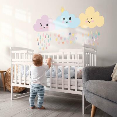 Wandsticker 80x103 Fröhliche Wolken mit Regen in Pastelltönen