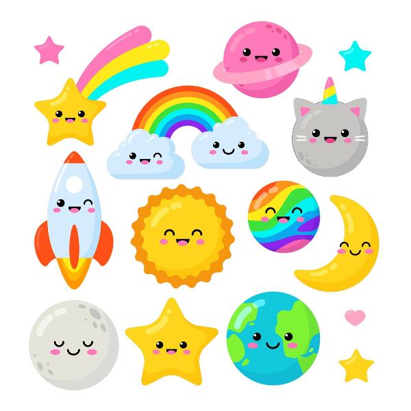Wandsticker 80x134 Regenbogen-Weltraumthema mit Rakete und Planeten