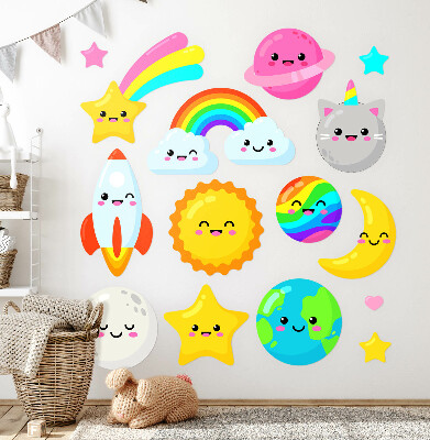 Wandsticker 80x134 Regenbogen-Weltraumthema mit Rakete und Planeten