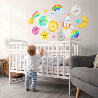 Wandsticker 80x134 Regenbogen-Weltraumthema mit Rakete und Planeten