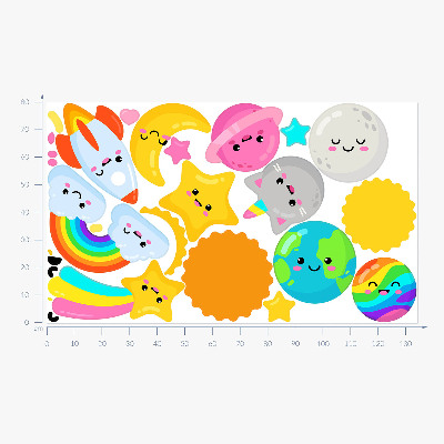 Wandsticker 80x134 Regenbogen-Weltraumthema mit Rakete und Planeten