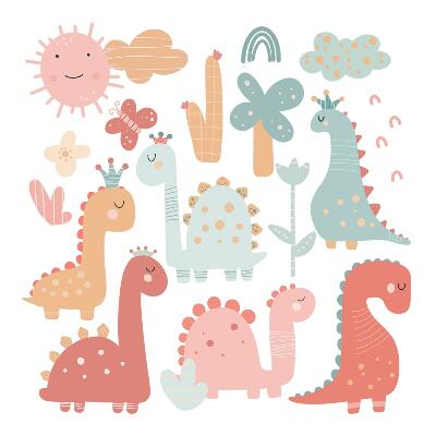 Wandsticker 80x122 Pastellwelt der Dinosaurier im Boho-Stil
