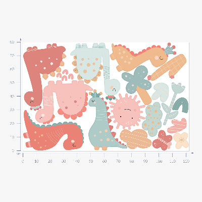 Wandsticker 80x122 Pastellwelt der Dinosaurier im Boho-Stil