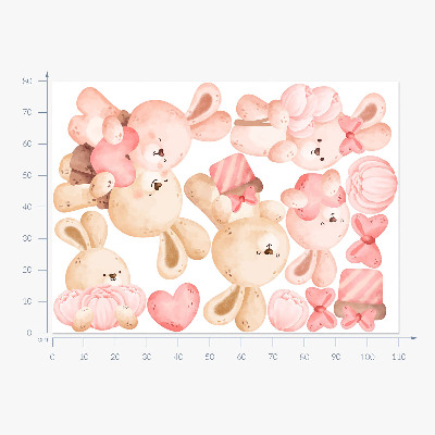Wandsticker 80x110 Entzückende Hasen in einer Pastellfamilie