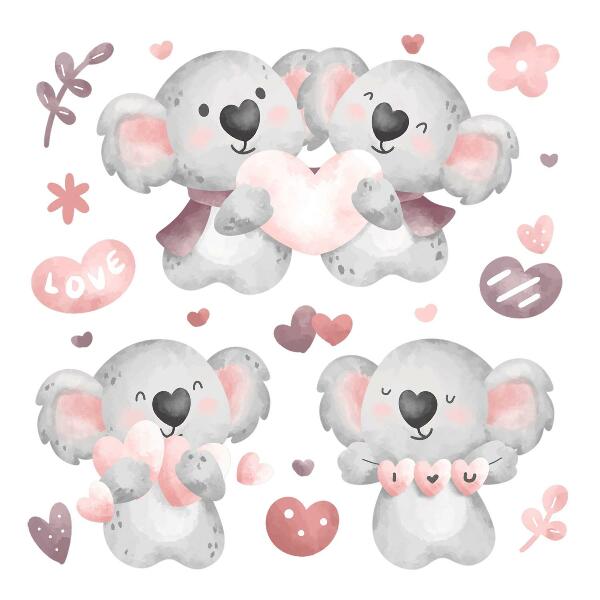 Wandsticker 80x113 Pastellfarbene süße Koalas im Aquarellstil