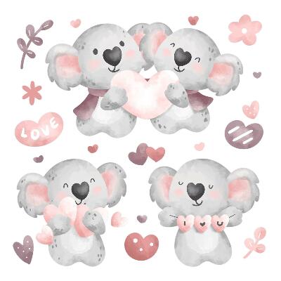 Wandsticker 80x113 Pastellfarbene süße Koalas im Aquarellstil