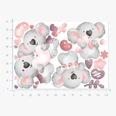Wandsticker 80x113 Pastellfarbene süße Koalas im Aquarellstil