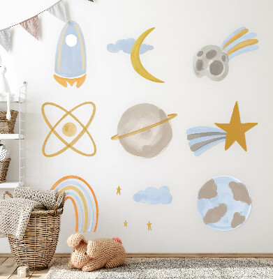 Wandsticker 80x134 Weltraumillustration von Planeten und Sternen in Pastelltönen