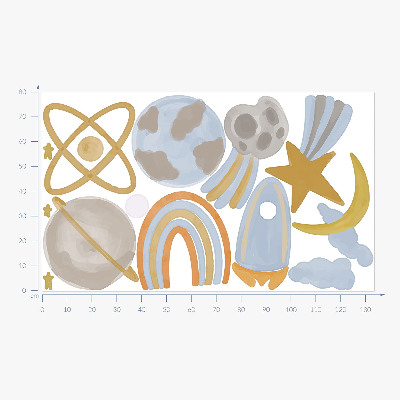 Wandsticker 80x134 Weltraumillustration von Planeten und Sternen in Pastelltönen