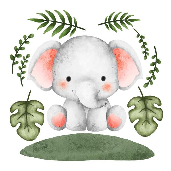 Wandsticker 80x84 Elefant in einem pastellfarbenen Aquarelldschungel